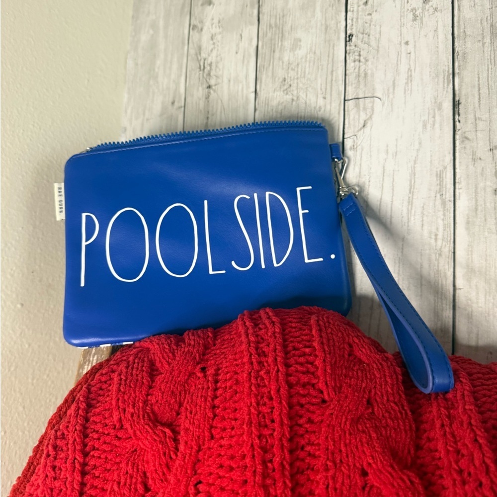 Rae Dunn Wristlet Zippered Pouch Blue Poolside Beach Vacation Sz Med